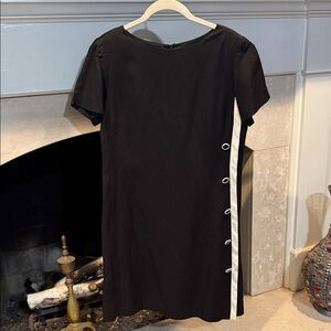 Talbots Linen Blend Black Dress with White Side Accents Size 6